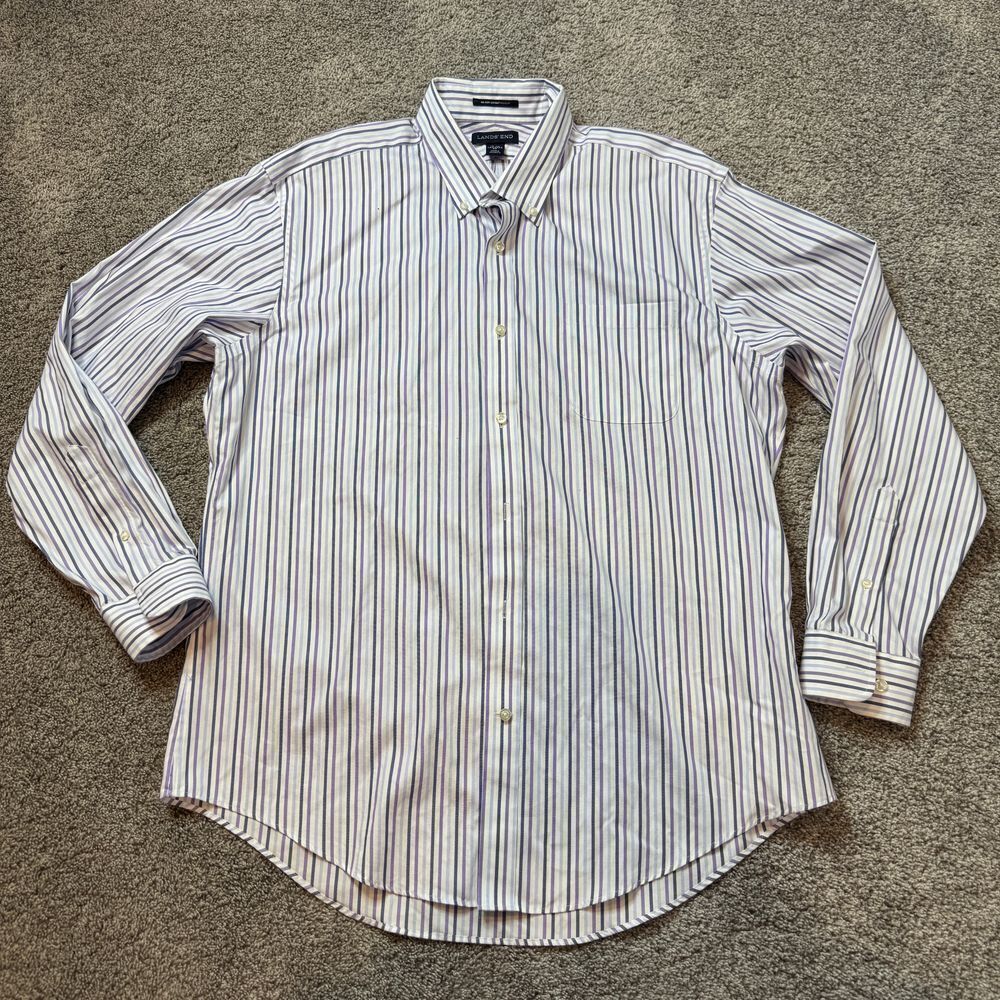 Lands' End Tailored Fit No Iron Supima Pinpoint Striped‎ Dress Shirt 17-35